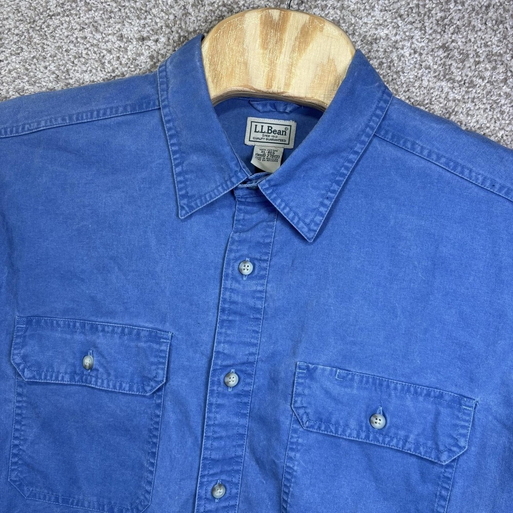 L.L. Bean Shirt Mens XL Blue Solid Long Sleeve Button Up Cotton Casual Denim